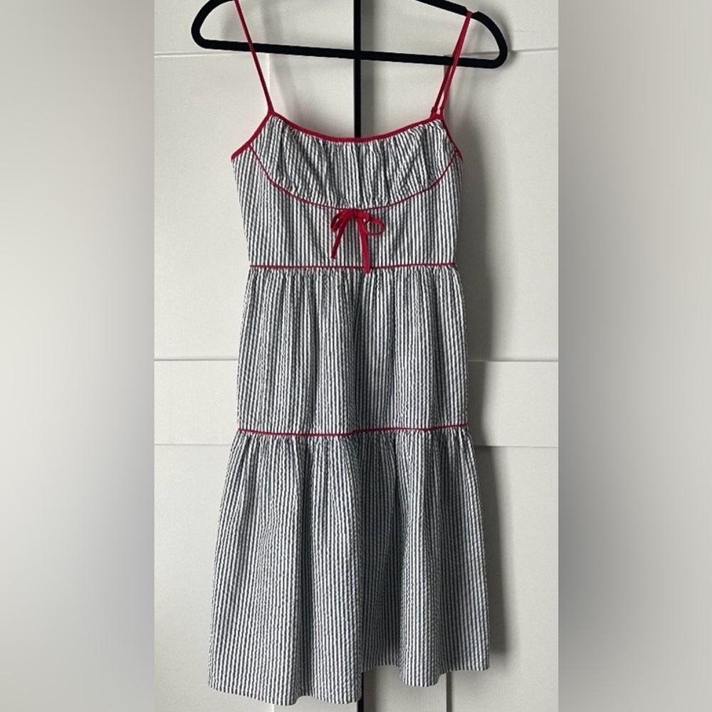 BCBGMaxAzria Red and Navy Striped Dress